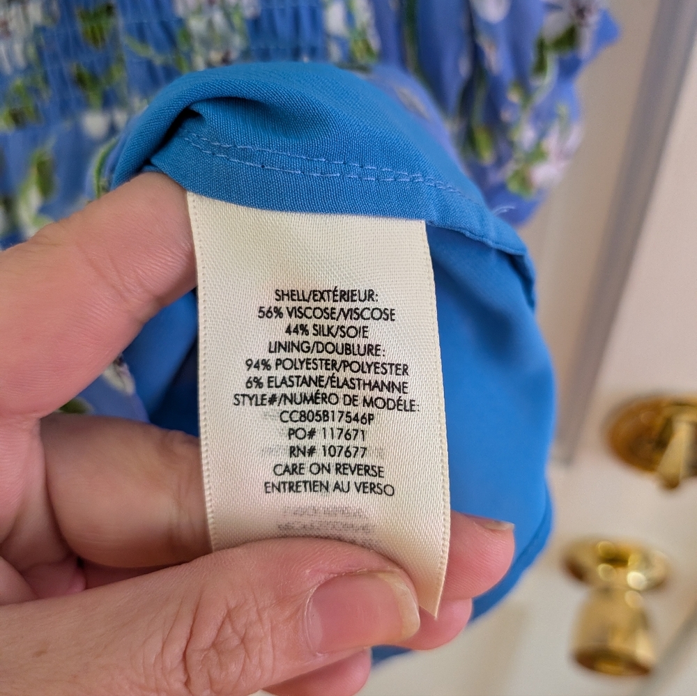 Alice + Olivia Adaline Smocked Popover Dress Blue White Mini Dress 0 - Picture 4 of 5